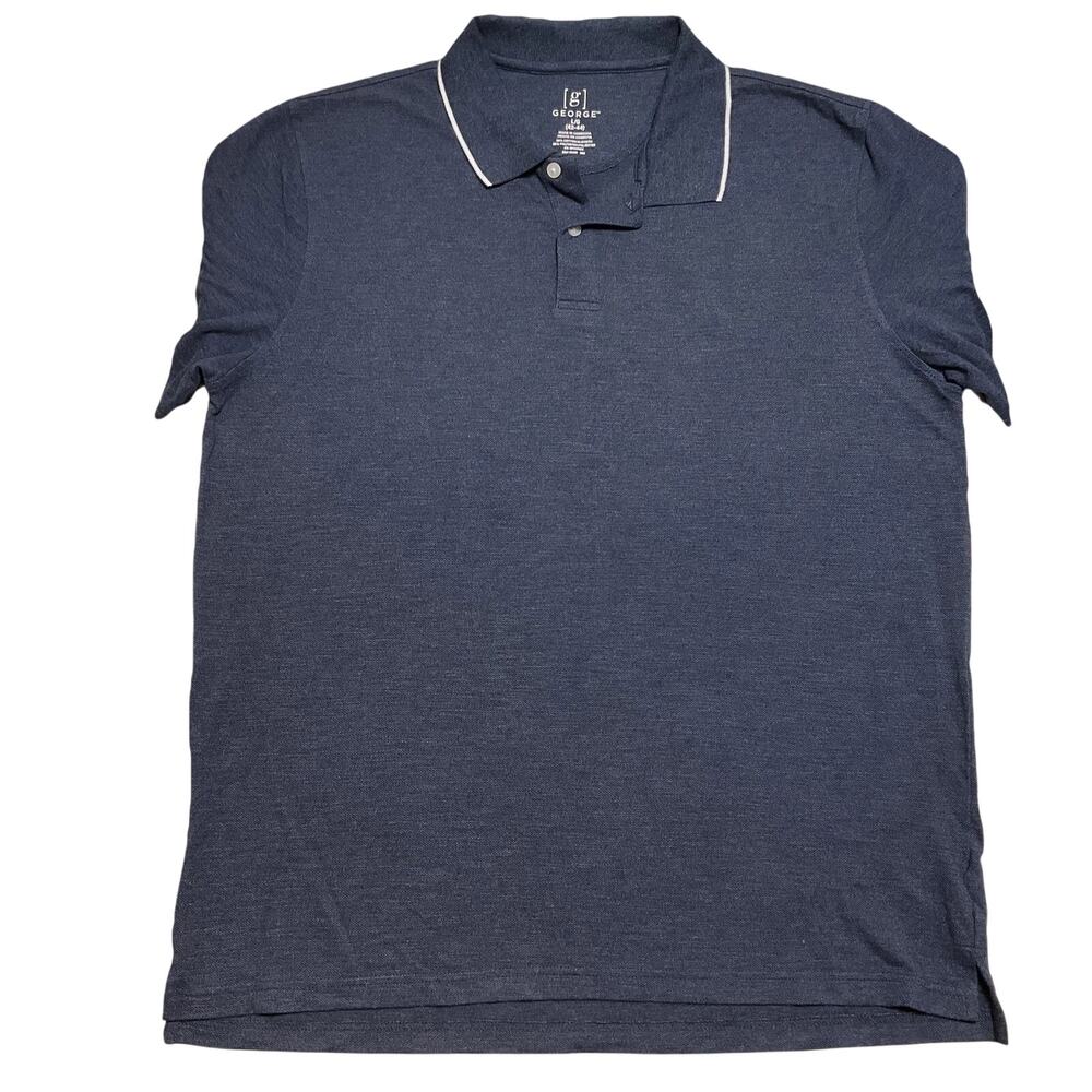 George Men Polo Shirt Size L (42-44) Navy Button Short Sleeve Big & Tall